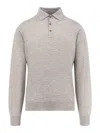 Brunello Cucinelli Long-sleeved Grey Polo With Textured Fabric In Multi