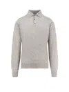 Brunello Cucinelli Long-sleeved Grey Polo With Textured Fabric In Gray