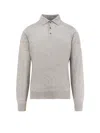Brunello Cucinelli Long-sleeved Grey Polo With Textured Fabric In Gray