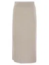 Brunello Cucinelli Cashmere And Silk Ribbed Skirt In Pearl