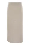 Brunello Cucinelli Cashmere And Silk Ribbed Skirt In Pearl