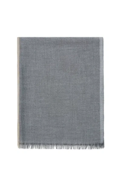 Brunello Cucinelli Frayed-edge Rectangle-shape Scarf In Lead