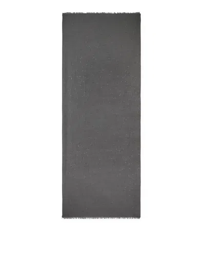 Brunello Cucinelli Cashmere And Silk Scarf With Sequins In Grey
