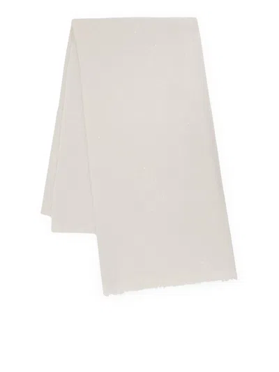 Brunello Cucinelli Cashmere And Silk Scarf With Sequins In White