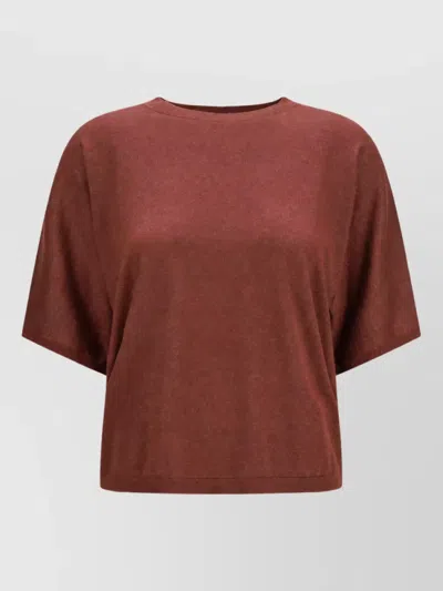 Brunello Cucinelli Cashmere And Silk Short-sleeve Sweater In Burgundy