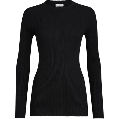 Brunello Cucinelli Cashmere And Silk Sparkling Sweater In Black