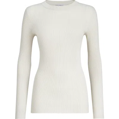 Brunello Cucinelli Cashmere And Silk Sparkling Sweater In White