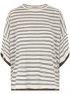 Brunello Cucinelli Striped Motif Wool And Cashmere Sweater In Beige