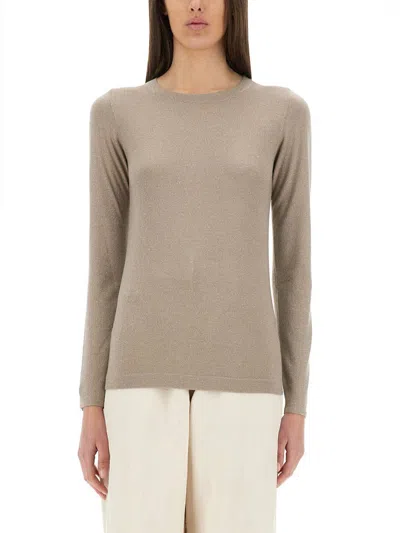 Brunello Cucinelli Metallic Cashmere-silk Boat-neck Sweater In Beige