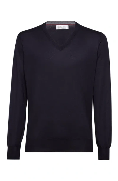 Brunello Cucinelli Men Cashmere Silk Crew Neck Sweater In Blue