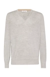 Brunello Cucinelli Cashmere-silk V-neck Sweater In Pebble