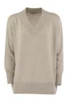 Brunello Cucinelli Cashmere And Silk Sweater With Micro Sequins In Neutral