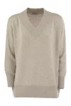 Brunello Cucinelli Cashmere And Silk Sweater With Micro Sequins In Pearl