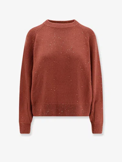 Brunello Cucinelli Cashmere And Silk Sweater With Sequins In Brown