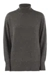 Brunello Cucinelli Cashmere And Silk Turtleneck Sweater With Micro Sequins In Gray