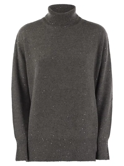 BRUNELLO CUCINELLI CASHMERE AND SILK TURTLENECK SWEATER WITH MICRO SEQUINS