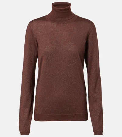 Brunello Cucinelli Cashmere And Silk-blend Turtleneck Sweater In Brown