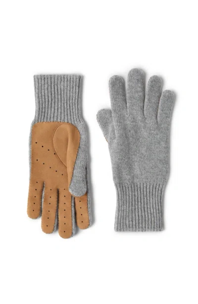 Brunello Cucinelli Cashmere And Suede Gloves In Gray