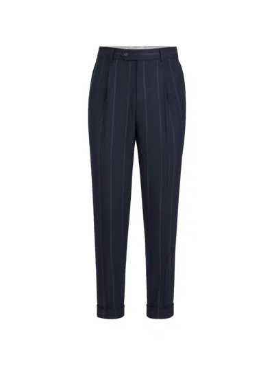 Brunello Cucinelli Cashmere And Virgin Wool Multistripe Twill Trousers With Pleat In Blue