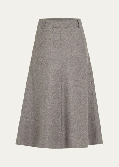 Brunello Cucinelli Cashmere And Wool A-line Midi Skirt In Gray