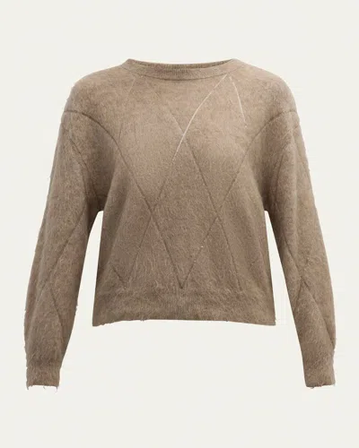 Brunello Cucinelli Cashmere And Wool Blend Sequin Argyle Sweater In Ck074 Brown