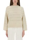 Brunello Cucinelli Mock-neck Paillette Horizontal Open-knit Sweater In White