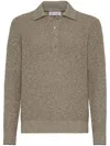 Brunello Cucinelli Virgin Wool-cashmere Flecked Polo Sweater In Brown