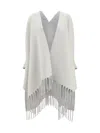 Brunello Cucinelli Cashmere Wool Blend Poncho Cape In White