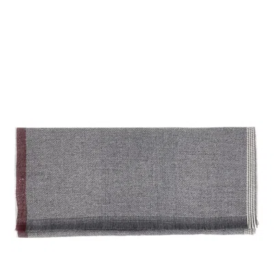 Brunello Cucinelli Cashmere Wool Scarf Two Tone Fringe In Gray