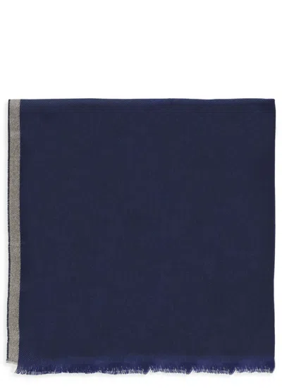Brunello Cucinelli Cashmere And Wool Scarf With Microfringe Trims In Blue