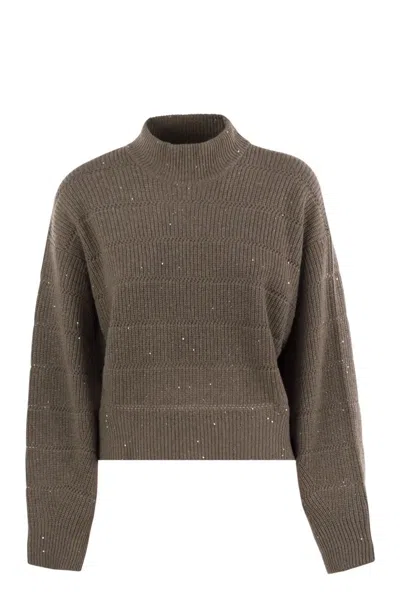 Brunello Cucinelli Cashmere And Wool Turtleneck Sweater In Brown