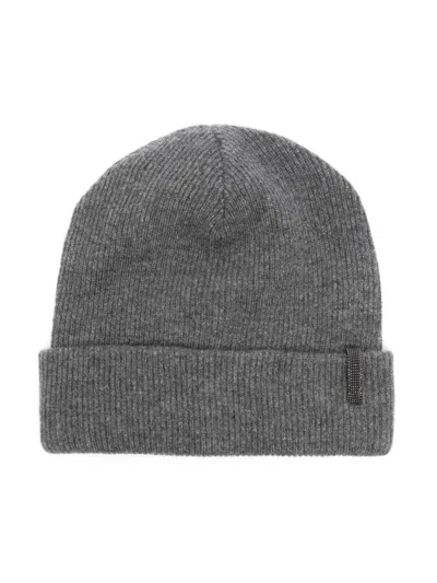 Brunello Cucinelli Kids' Cashmere Beanie Hat In Gray