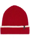Brunello Cucinelli Cashmere English Rib Knit Beanie With Monili In Red