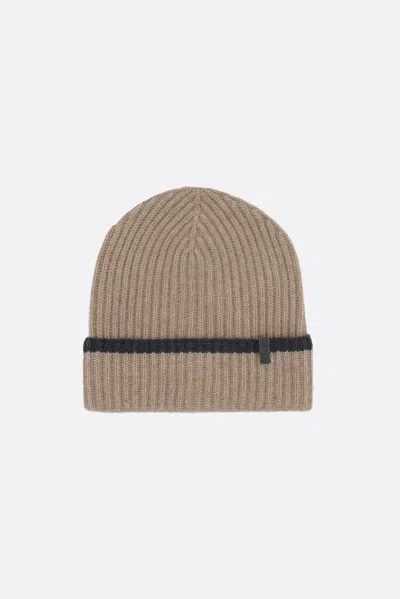 Brunello Cucinelli Cashmere Beanie With Monile In Brown