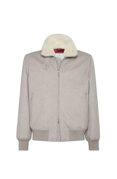 Brunello Cucinelli Cashmere Beaver Bomber Jacket In Gray