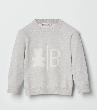 Brunello Cucinelli Kids' Cashmere Bernie Bear Jumper (4-12 Years) In Grey