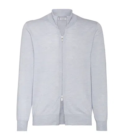 Brunello Cucinelli Cashmere-blend Cardigan In Blue