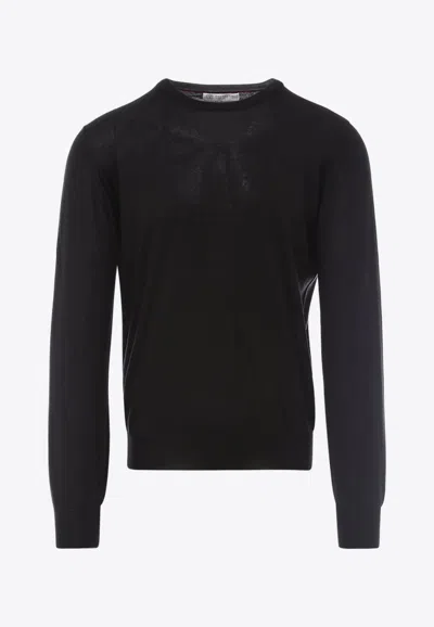 Brunello Cucinelli Cashmere-blend Crewneck Sweater In Black