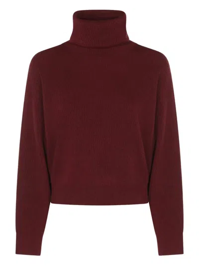 Brunello Cucinelli Cashmere Blend English Ribbed Turtleneck Sweater In Red