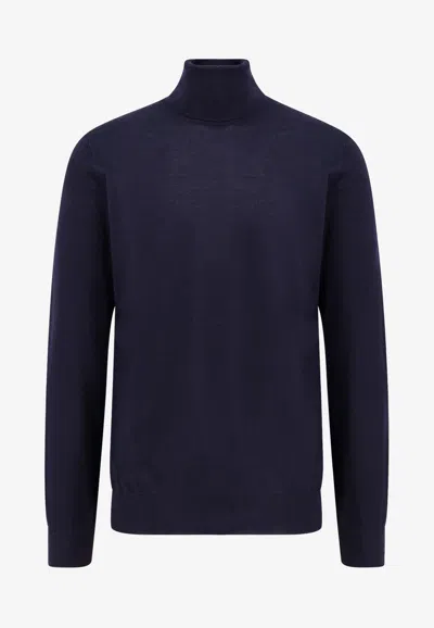 Brunello Cucinelli Cashmere-blend High-neck Sweater In Blue