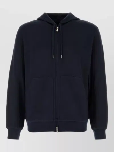 Brunello Cucinelli Cashmere Blend Hooded Sweatshirt Featuring Pockets In Blue