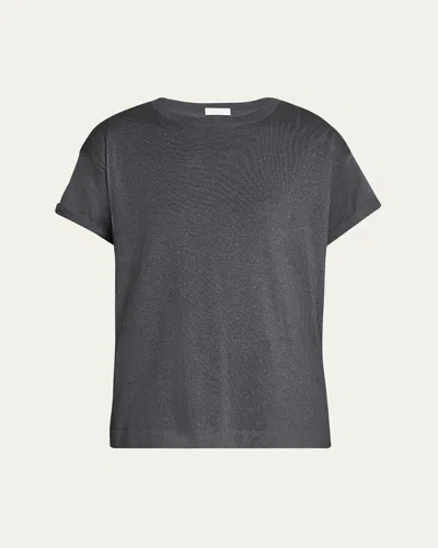 Brunello Cucinelli Cashmere-blend Knit Lurex T-shirt In Medium Grey