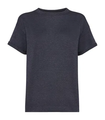 Brunello Cucinelli Cashmere-blend Knit T-shirt In Blue
