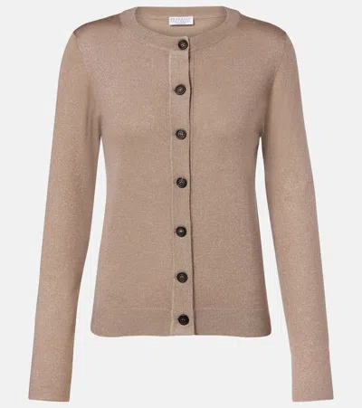 Brunello Cucinelli Cashmere-blend Lamé Cardigan In Brown