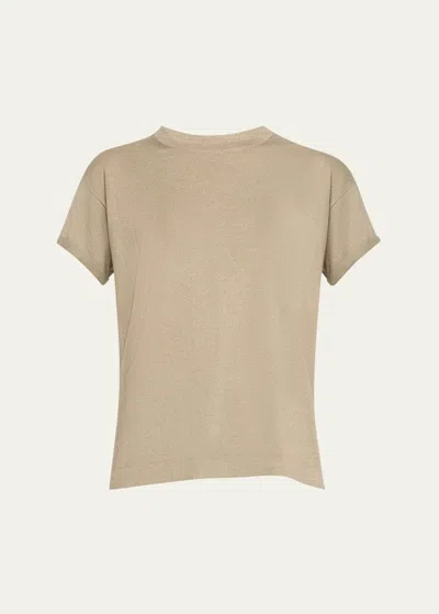 Brunello Cucinelli Cashmere-blend Lurex Crewneck Shirt In Brown