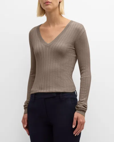 Brunello Cucinelli Cashmere-blend Lurex Ribbed Knit Top In C067 Desert