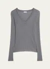 Brunello Cucinelli Cashmere-blend Lurex Ribbed Knit Top In C9510 Grigio