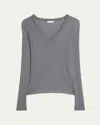 Brunello Cucinelli Cashmere-blend Lurex Ribbed Knit Top In Grigio