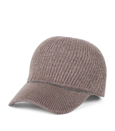 Brunello Cucinelli Cashmere-blend Monili Baseball Cap In Brown