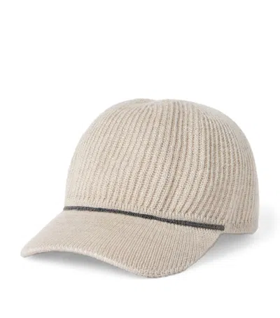 Brunello Cucinelli Cashmere-blend Monili Baseball Cap In Neutral